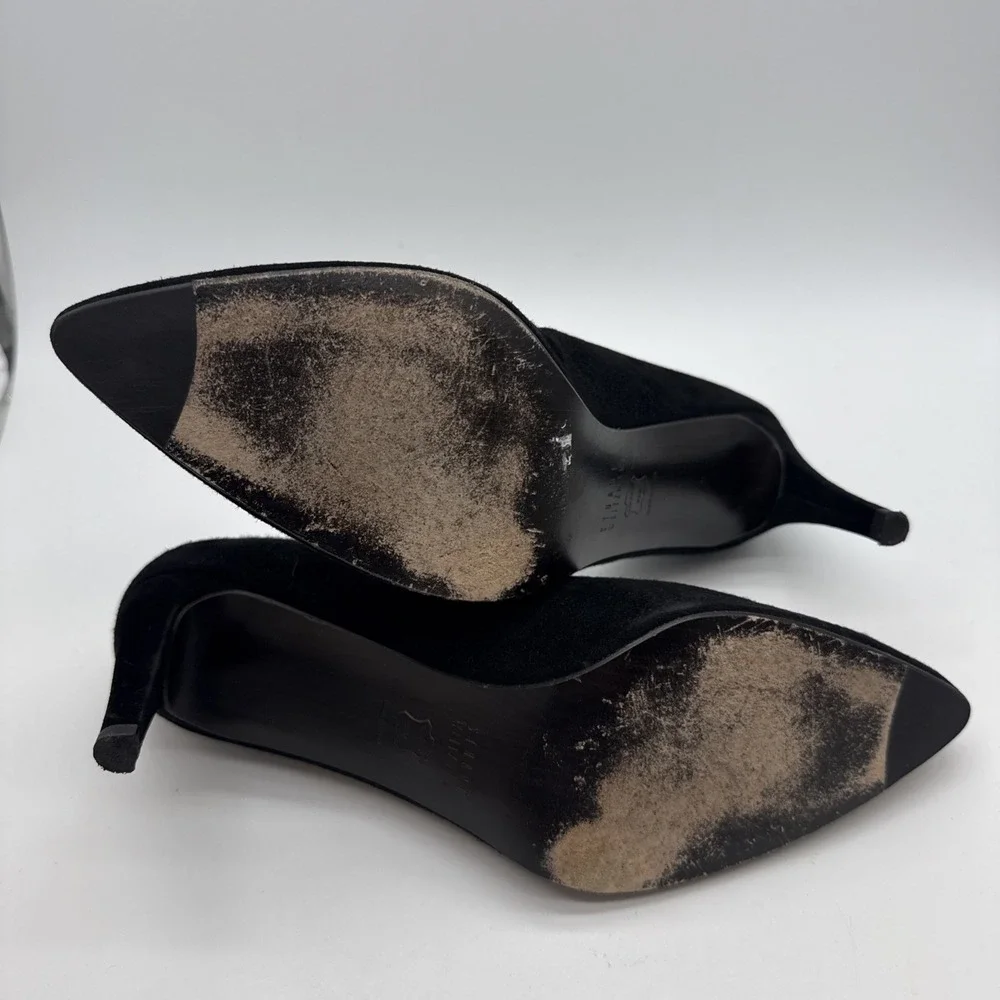 Stuart Weitzman Black Suede Pump Heels Pointed Toe Stiletto Women's 10M Spain